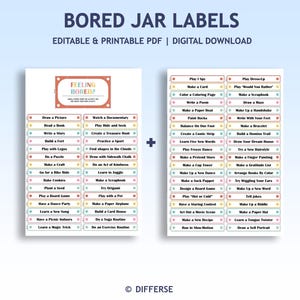 Afdrukbare pot verveling | Activiteitenpot voor kinderen | I'm Bored Jar | Verveling tegengaan | Activiteitenkaarten voor kinderen | Afdrukbare labels voor activiteitenpotten