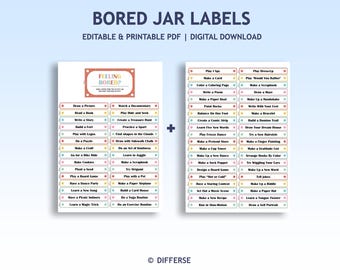 Afdrukbare pot verveling | Activiteitenpot voor kinderen | I'm Bored Jar | Verveling tegengaan | Activiteitenkaarten voor kinderen | Afdrukbare labels voor activiteitenpotten
