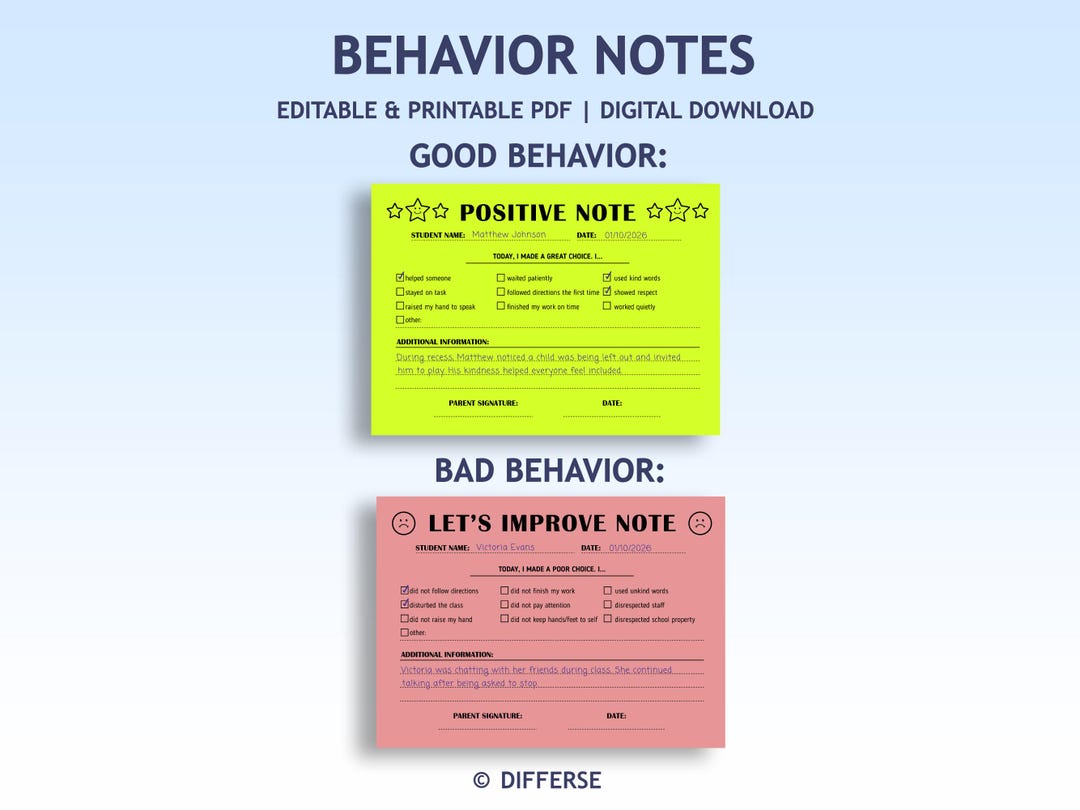 Editable Behavior Note to Parents | Positive Notes + Behavior Tickets ...