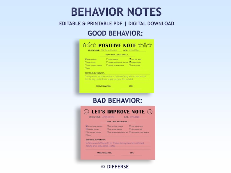 Editable Behavior Note to Parents | Positive Notes + Behavior Tickets ...