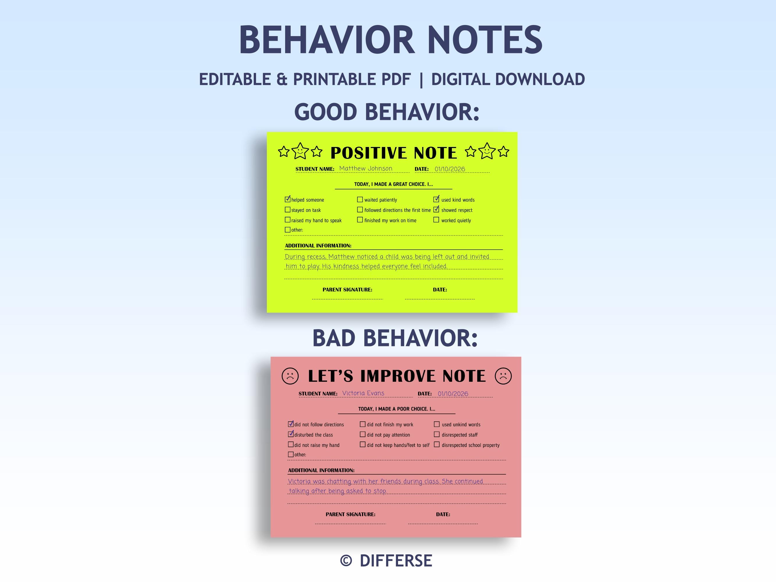 Good Behavior Note Editable Behavior Note to Parents | Positive Notes + Behavior Tickets ...