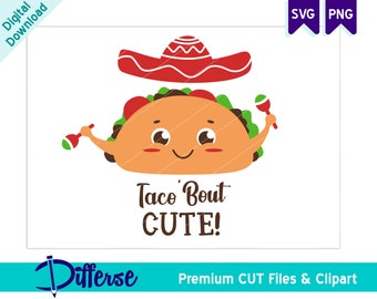 Taco Bout Cute SVG | SVG Cut File & PNG | Taco svg | Baby Sayings svg | Sombrero svg | Baby Onesies svg | Tacobout Cute svg