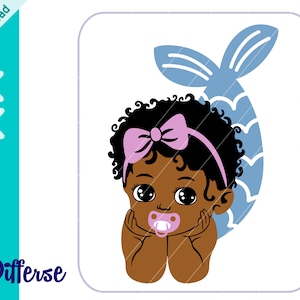 Noir bébé sirène SVG | Fichier de coupe SVG et PNG | Svg nouveau-né | Svg bébé fille | Svg de sirène afro-américaine | Clipart Sirène | Svg sirène