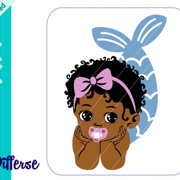 Black Baby Mermaid SVG | SVG Cut File & PNG | Newborn svg | Baby Girl svg | African American Mermaid svg | Mermaid Clip Art | Mermaid svg