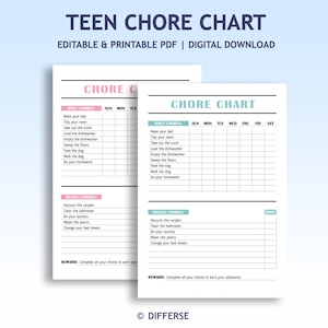 Teen Chore Chart | Chore Chart for Teens | Kids Chore Chart | Responsibility Chart | Teen Chores System | Teen Chore List | Teenager Chores