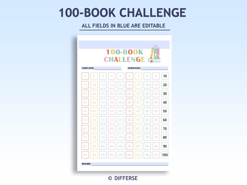 100 Book Reading Challenge | Printable Reading Tracker | Reading Log ...