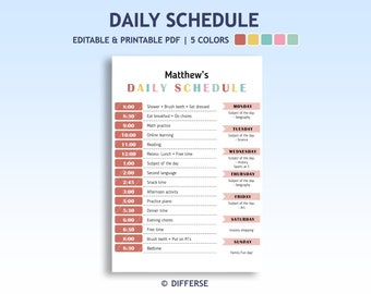 Kids Daily Schedule | Homeschool Schedule | Class Schedule | Classroom Schedule | Daily Routine Chart For Kids | Hourly Daily Planner