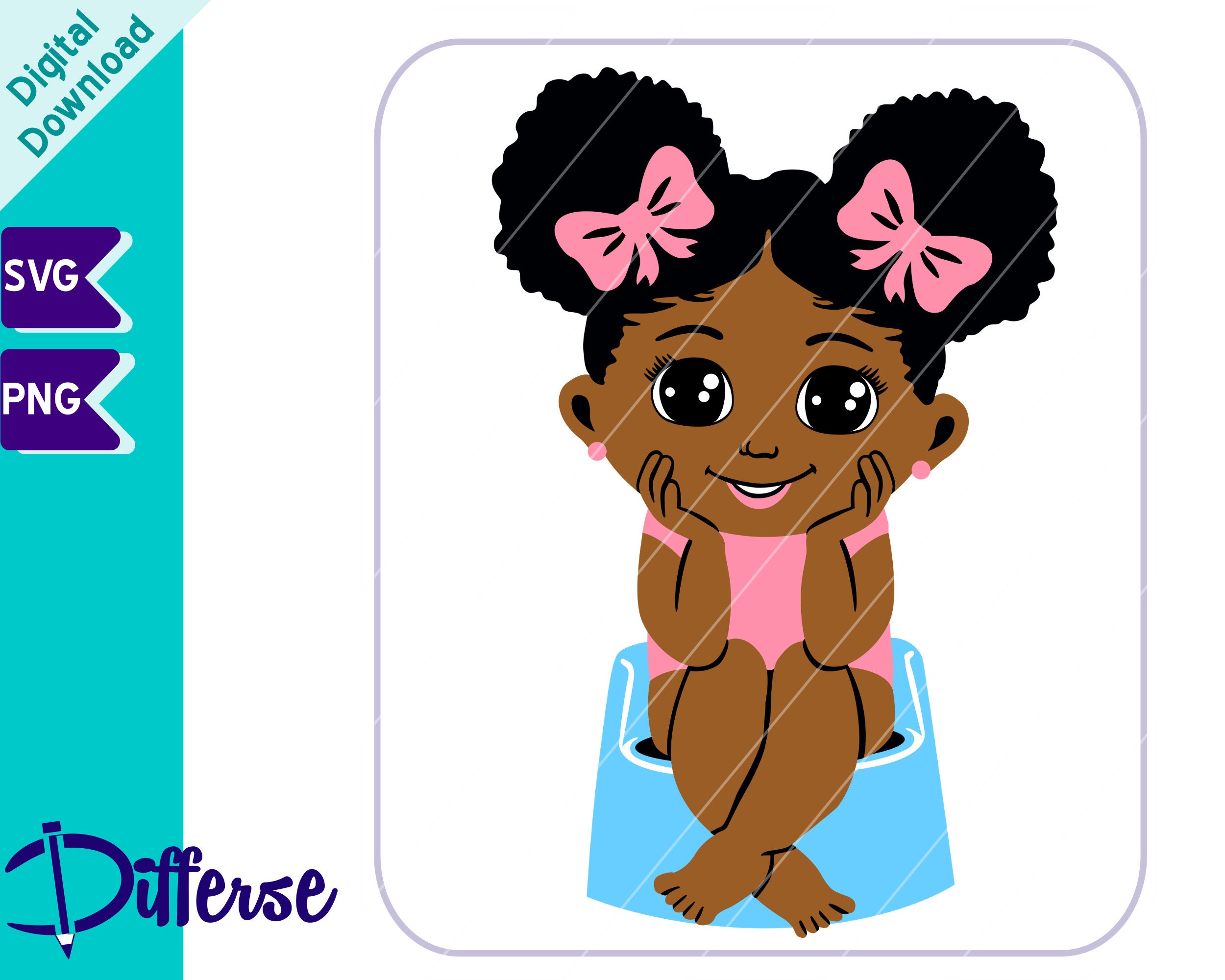 African American Girl on Potty SVG Cut File & PNG Potty Etsy