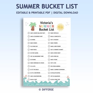 Summer Bucket List for Kids | Editable Summer Activities Checklist | Printable Summer Fun List | Kids Summer To-Do List | Summer Planner