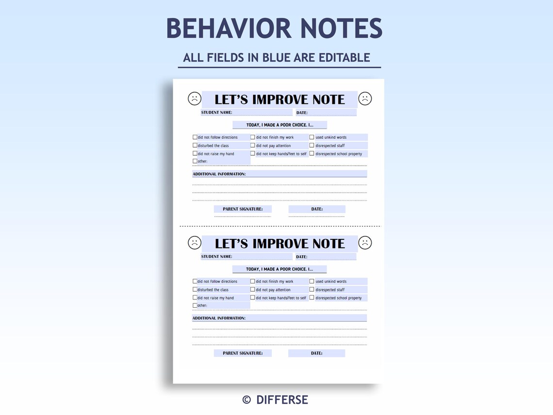 Daily Behavior Notes Editable Behavior Note to Parents | Positive Notes + Behavior Tickets ...