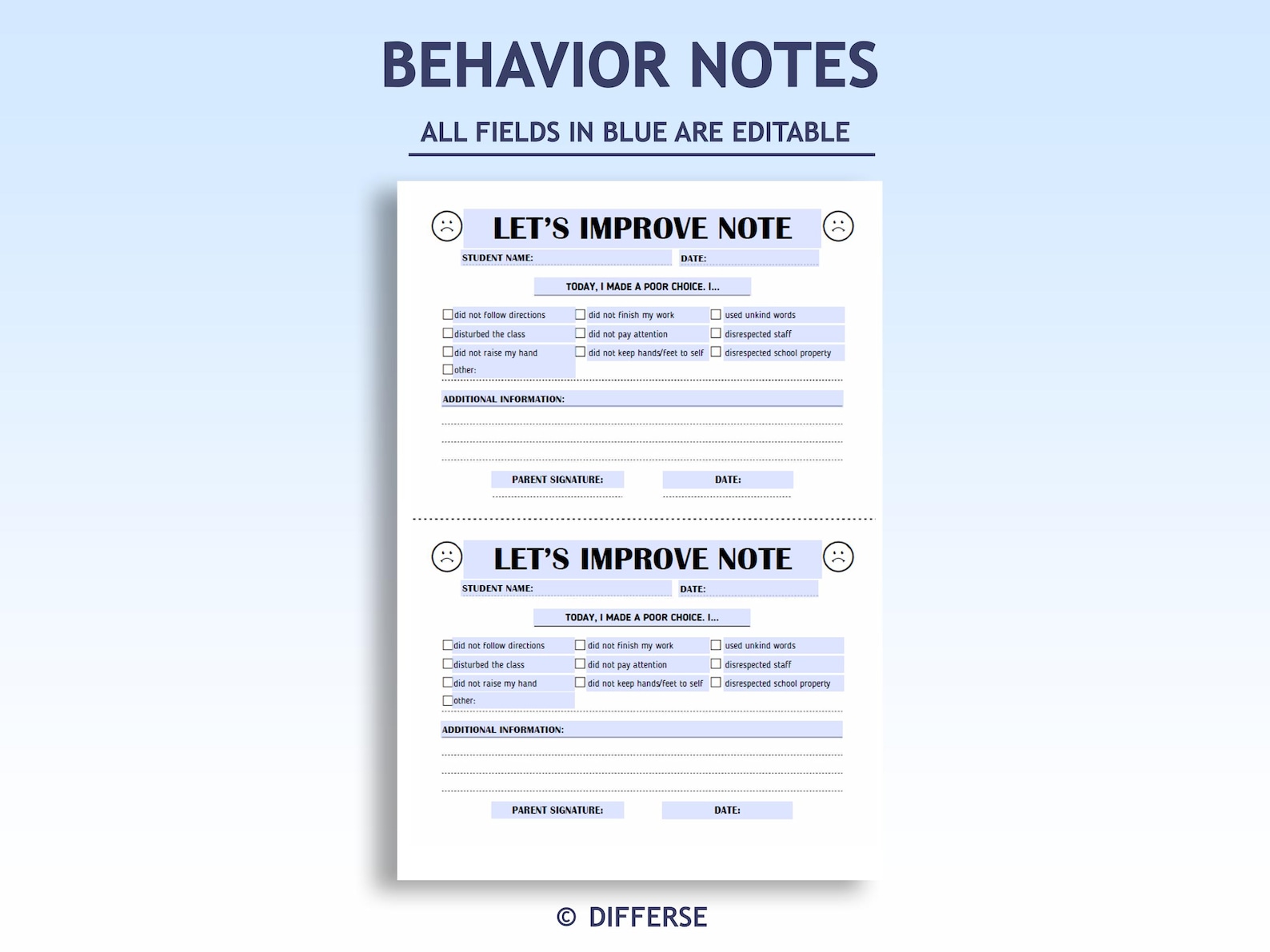 Behaviour Note Image Editable Behavior Note to Parents | Positive Notes + Behavior Tickets ...