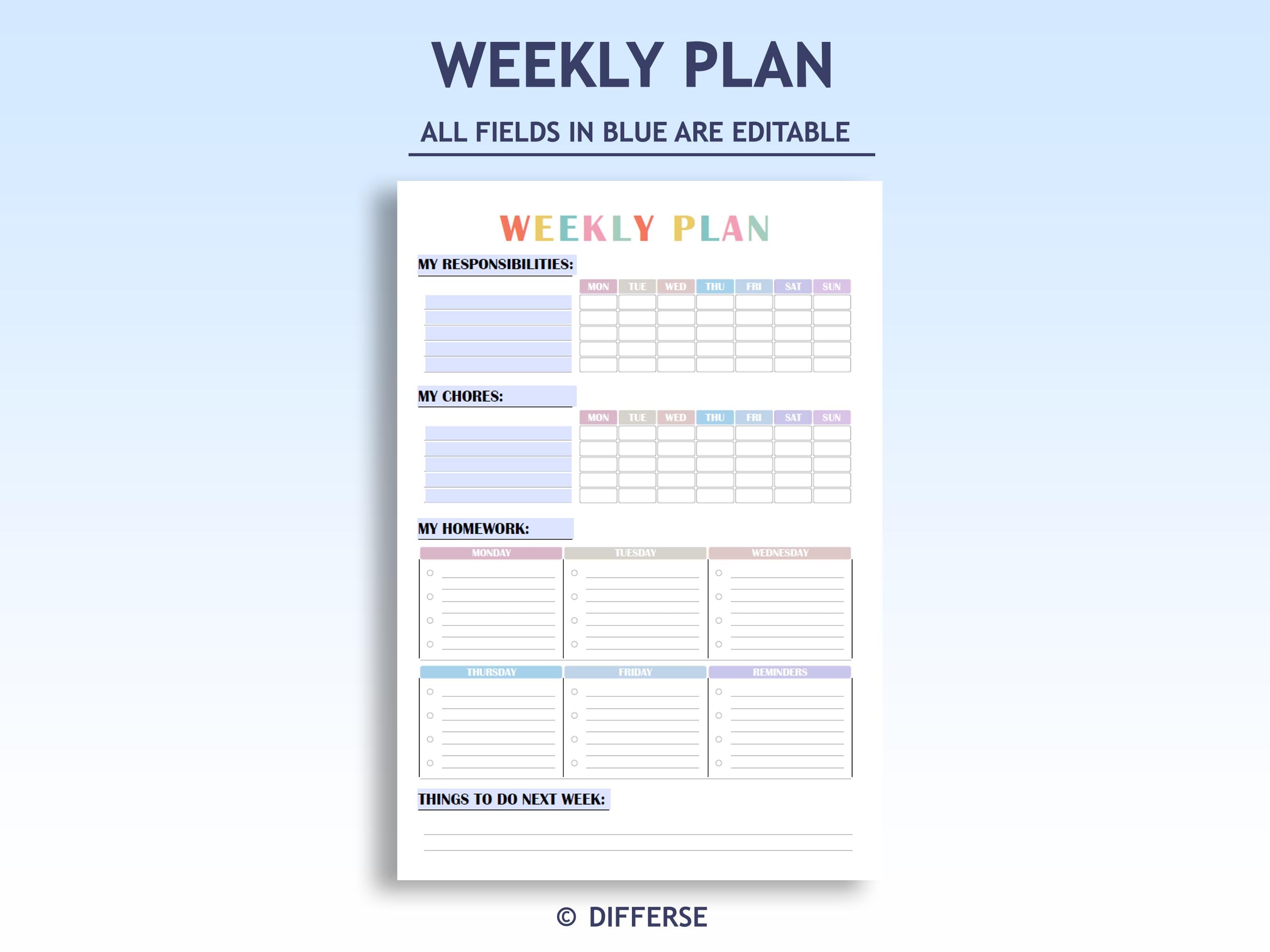 Weekly Planner | Homework Tracker | Weekly Schedule | Daily Planner ...