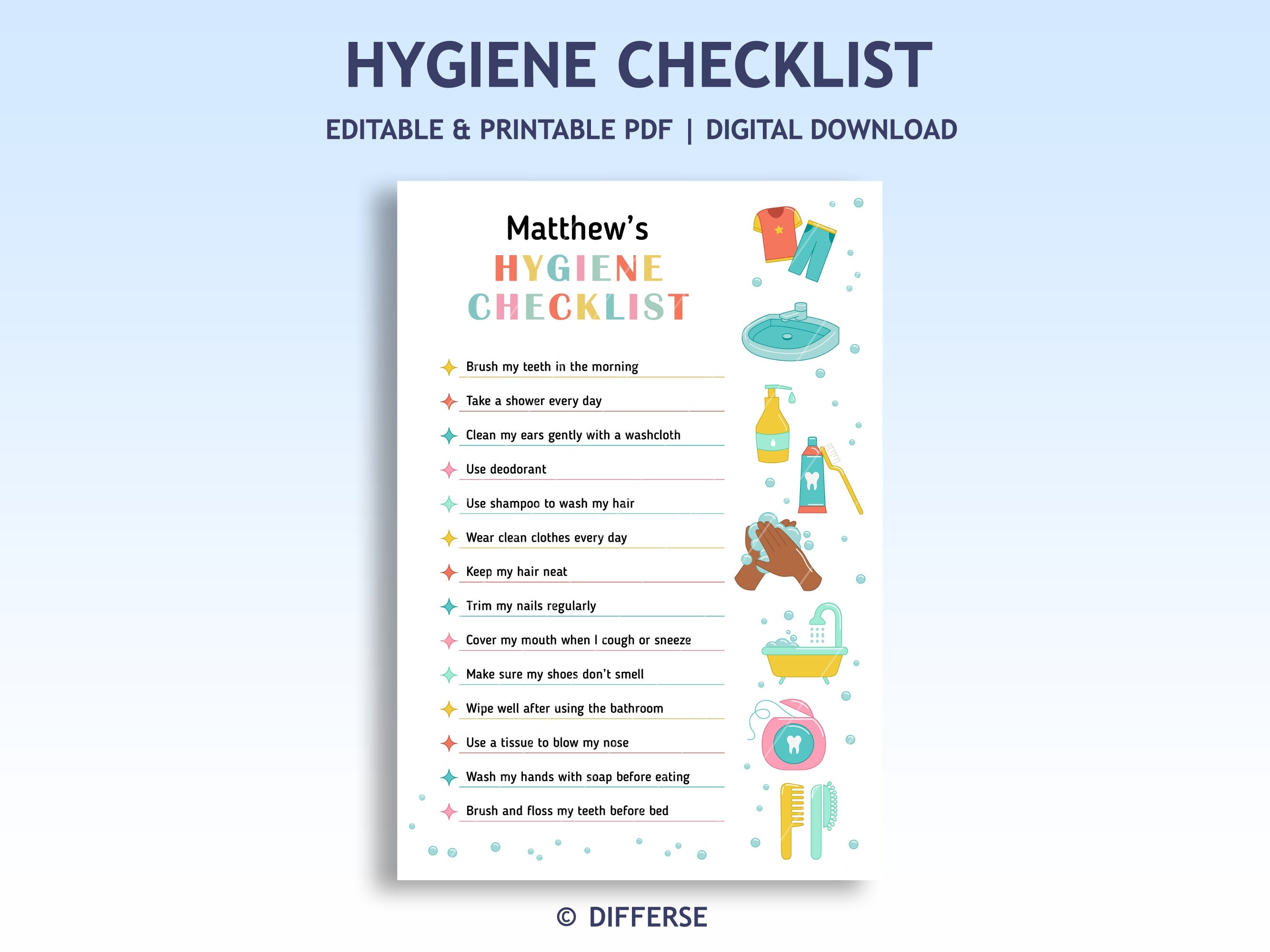 Hygiene Chart for Kids | Personal Hygiene Poster | Kids Hygiene ...