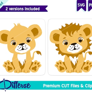 Dois leões bebês fofos SVG | Arquivo de corte SVG e PNG | Leão SVG | Animal Safári Bebê | Bebê Selva Animal png | Bebê Animal svg | Filhote de leão