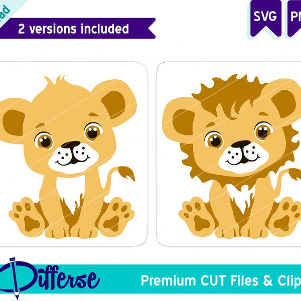 Two Cute Baby Lions SVG | SVG Cut File & PNG | Lion svg | Baby Safari Animal | Baby Jungle Animal png | Baby Animal svg | Lion cub