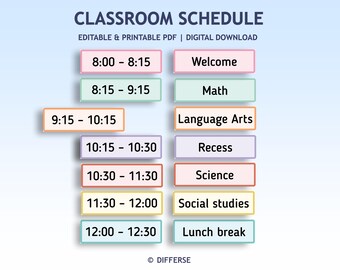 Editable Classroom Schedule Tags | Class Schedule Labels | Kindergarten Daily Schedule | Pre-k Daily Schedule |  Schedule Cards Template