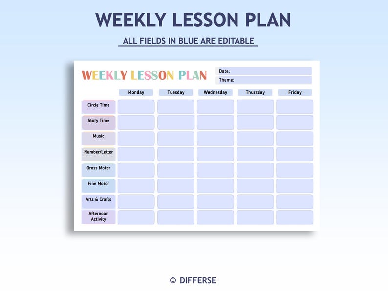 Weekly Lesson Plan | Class Schedule | Classroom Schedule | Prek Lesson ...