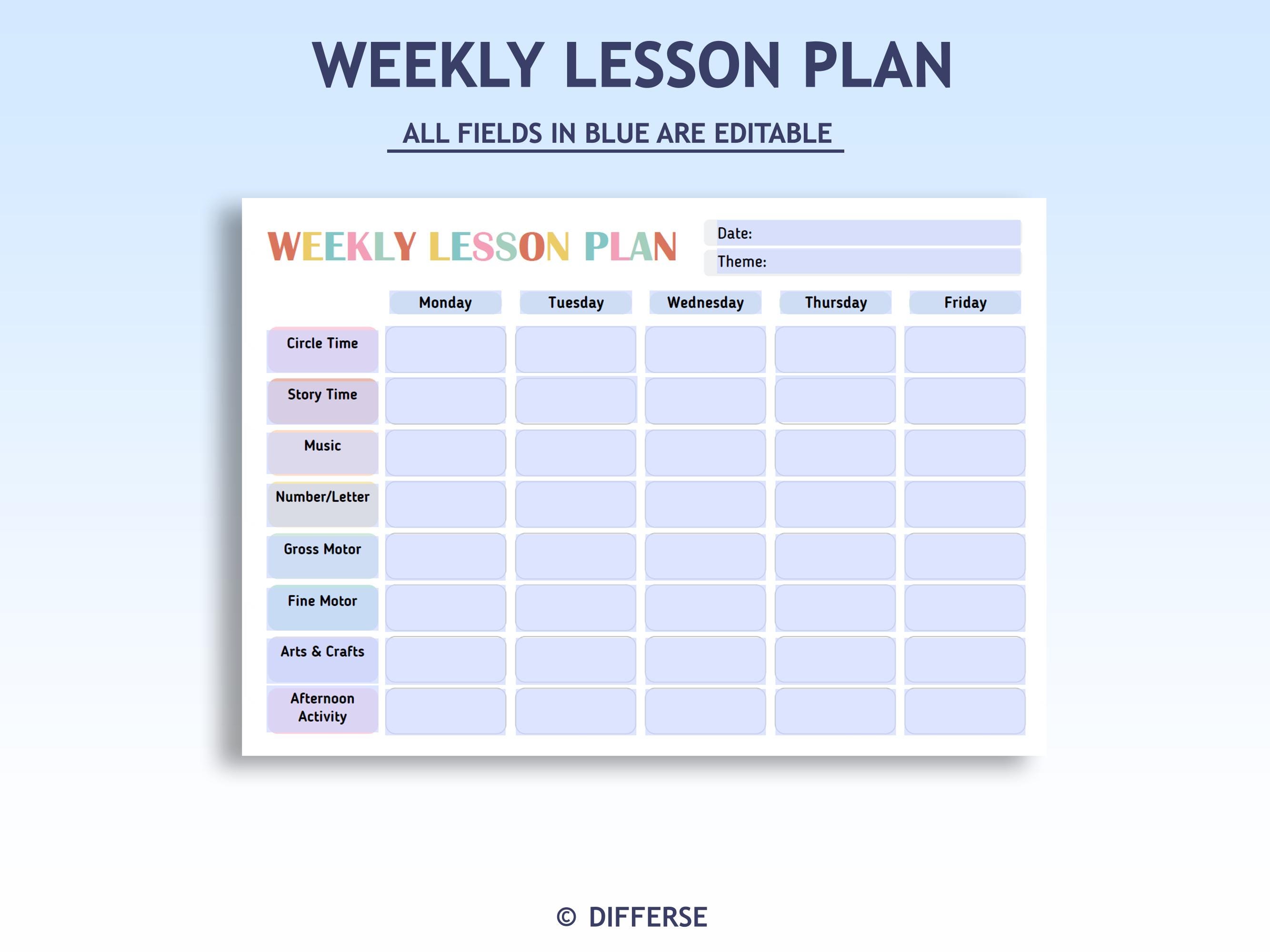 Weekly Lesson Plan | Class Schedule | Classroom Schedule | Prek Lesson ...