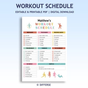 Trainingsschema voor kinderen | Checklist oefeningen voor kinderen | Trainingstracker | Kinderactiviteiten | Trainingsmotivatie activiteitentabel | Schermvrije ideeën