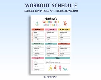 Trainingsschema voor kinderen | Checklist oefeningen voor kinderen | Trainingstracker | Kinderactiviteiten | Activiteitentabel workoutmotivatie | Schermvrije ideeën