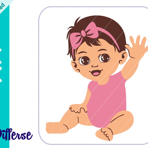 Baby Girl Waving | SVG Cut File & PNG | Baby Girl SVG | Newborn Clipart | Pretty Princess png | Little Girl Vector | Baby Shower svg