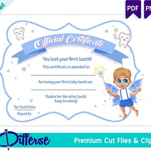 Tooth Fairy Certificate for Boys | First Lost Tooth | Tooth Fairy Printable PDF | Tooth Fairy Gift | Fairy PNG | Instant Download