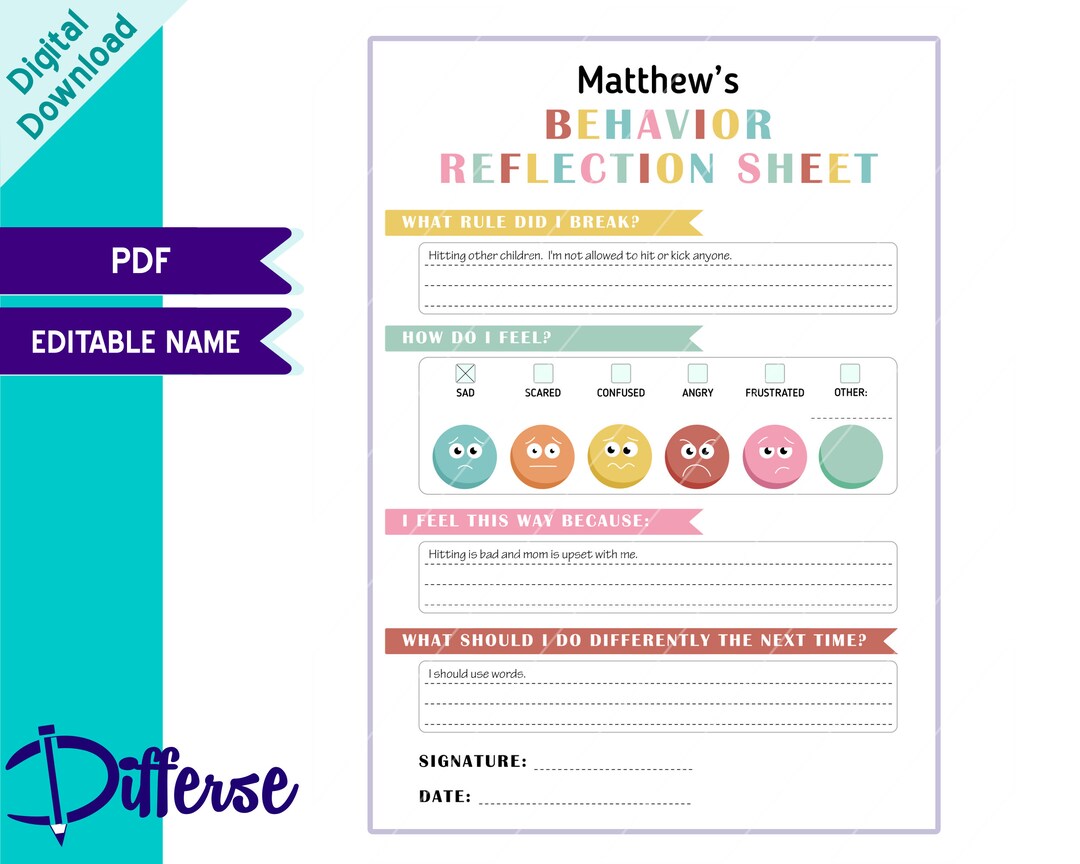 Behavior Reflection Sheet Think Sheet Reflection Journal Behavior Behavior Reflection Sheet Think Sheet Reflection Journal Behavior