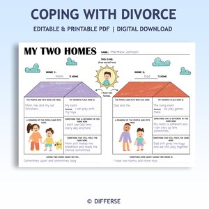 My Two Homes Divorce Worksheet | Divorce Coping Activity for Kids | Counseling Tool | Two Houses | Blended Family | Coping With Separation