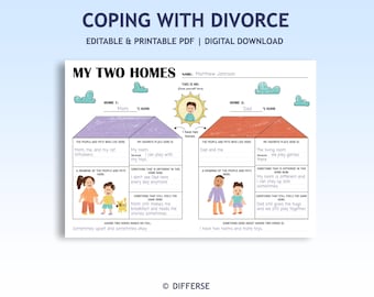My Two Homes Divorce Worksheet | Divorce Coping Activity for Kids | Counseling Tool | Two Houses | Blended Family | Coping With Separation