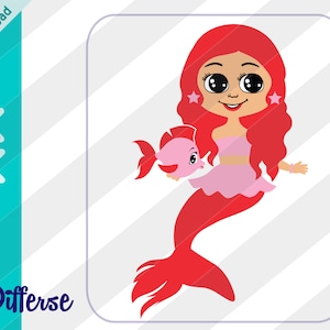 Cute Mermaid with Long Hair | SVG Cut File & PNG | Mermaid Vector Clipart | Mermaid Digital Download | Baby Mermaid | Birthday Mermaid svg
