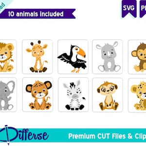 10 süße Baby Safari Tiere | SVG Datei & PNG | Baby Dschungel Tiere Bundle SVG | Baby Tiere Set svg | Zootiere png
