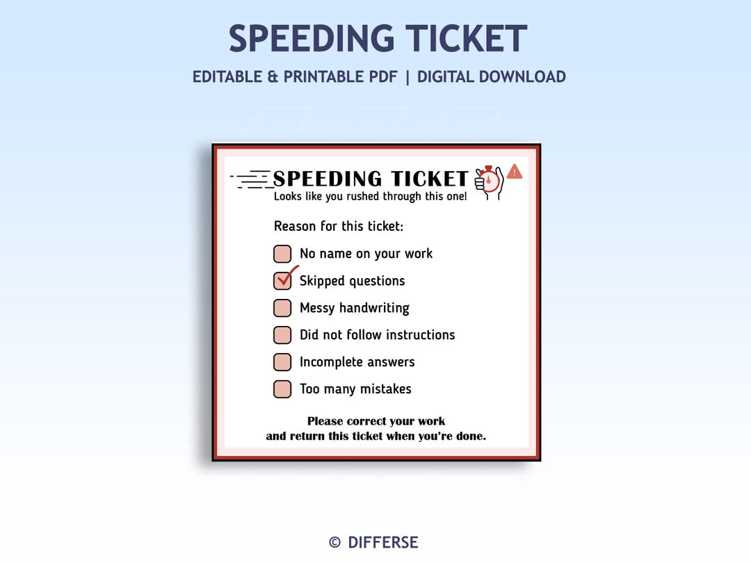 Speeding Ticket | Classroom Speeding Ticket | Student Speeding Ticket ...
