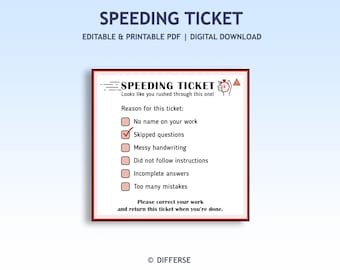 Speeding Ticket | Classroom Speeding Ticket | Student Speeding Ticket | Fast Finishers | Teacher Feedback | Correction Checklist