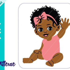 Bambina nera che saluta / File di taglio SVG e PNG / Bambina afro-americana SVG / Clipart neonato / Principessa melanina png / Afro Baby Shower svg
