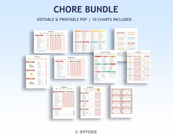Chore Chart Bundle For Kids | Allowance Chart | Screen Time Checklist | Responsibility Chart | Cleaning Schedule | Chore Cards | Planner