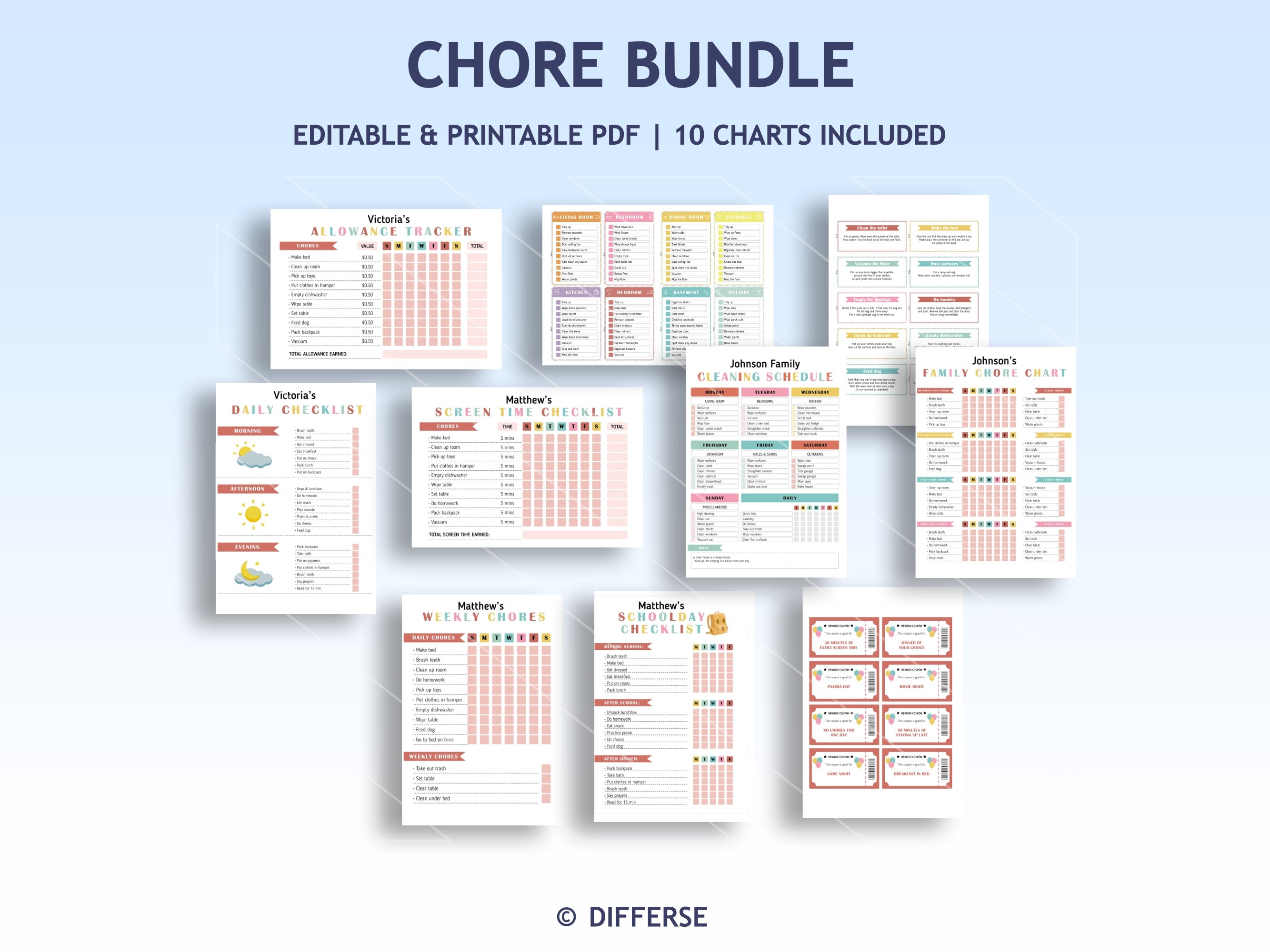 Chore Chart Bundle for Kids | Allowance Chart | Screen Time Checklist ...