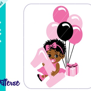 SVG do primeiro aniversário | Arquivo de corte SVG e PNG | Bebê Preto svg | 1º Aniversário | Primeiro aniversário png | SVG afro-americano | Primeira aniversariante
