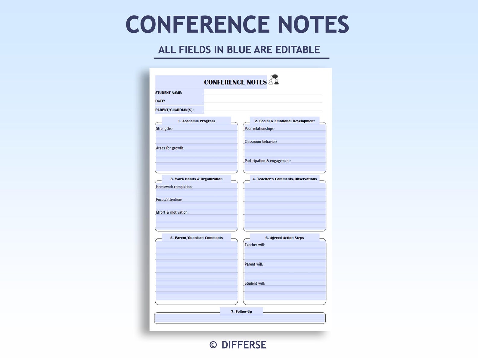 Parent Teacher Conference Notes | Meet the Teacher | Editable Parent ...