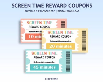 Screen Time Reward Coupons | Reward Coupons | Screen Time Coupons | Screen Time Reward | Printable Coupons | Earn Screen Time