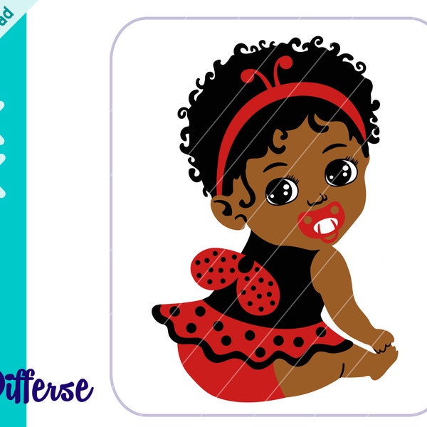 Black Baby Ladybug | SVG Cut File & PNG | Newborn svg | Baby Girl SVG | African American Baby Ladybug svg | Love Bug svg | Babyshower svg