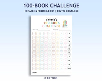 100 Book Reading Challenge | Printable Reading Tracker | Reading Log for Kids & Adults | Book Challenge Chart | Reading Goal Planner