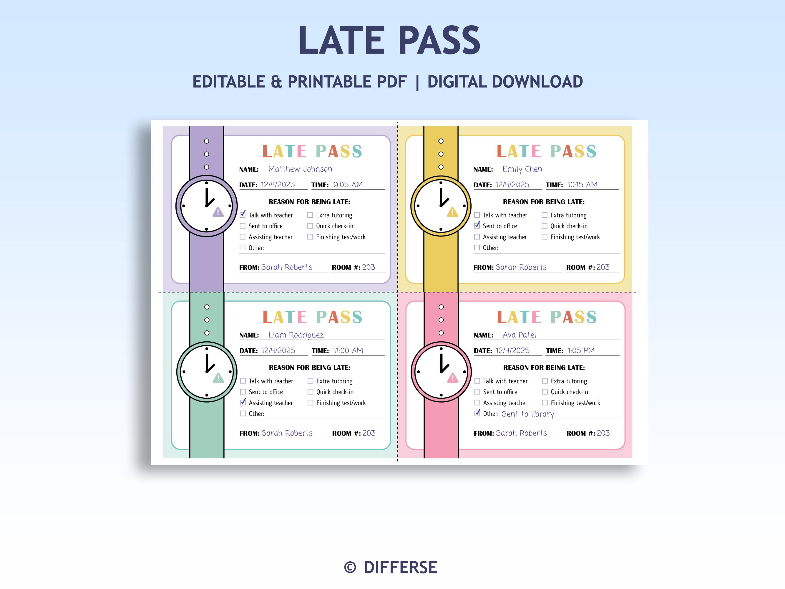 Class Late Note Sheet.pdf Classroom Late Passes | Teacher Student Late Pass | Tardy Pass | School ...