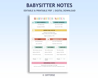 Babysitter Information Sheet | Babysitter Notes | Babysitter Instructions | Babysitter Info Sheet | Child Info | Emergency Contact Sheet