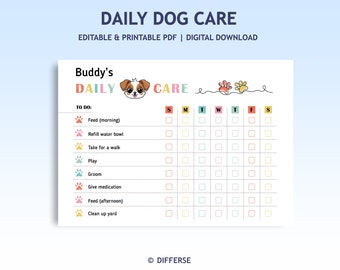 Kids Dog Care Checklist  | Printable Dog Care Planner | Pet Care Instruction | Dog Care Chart | Dog Care Tracker | Dog Care Routine | To Do