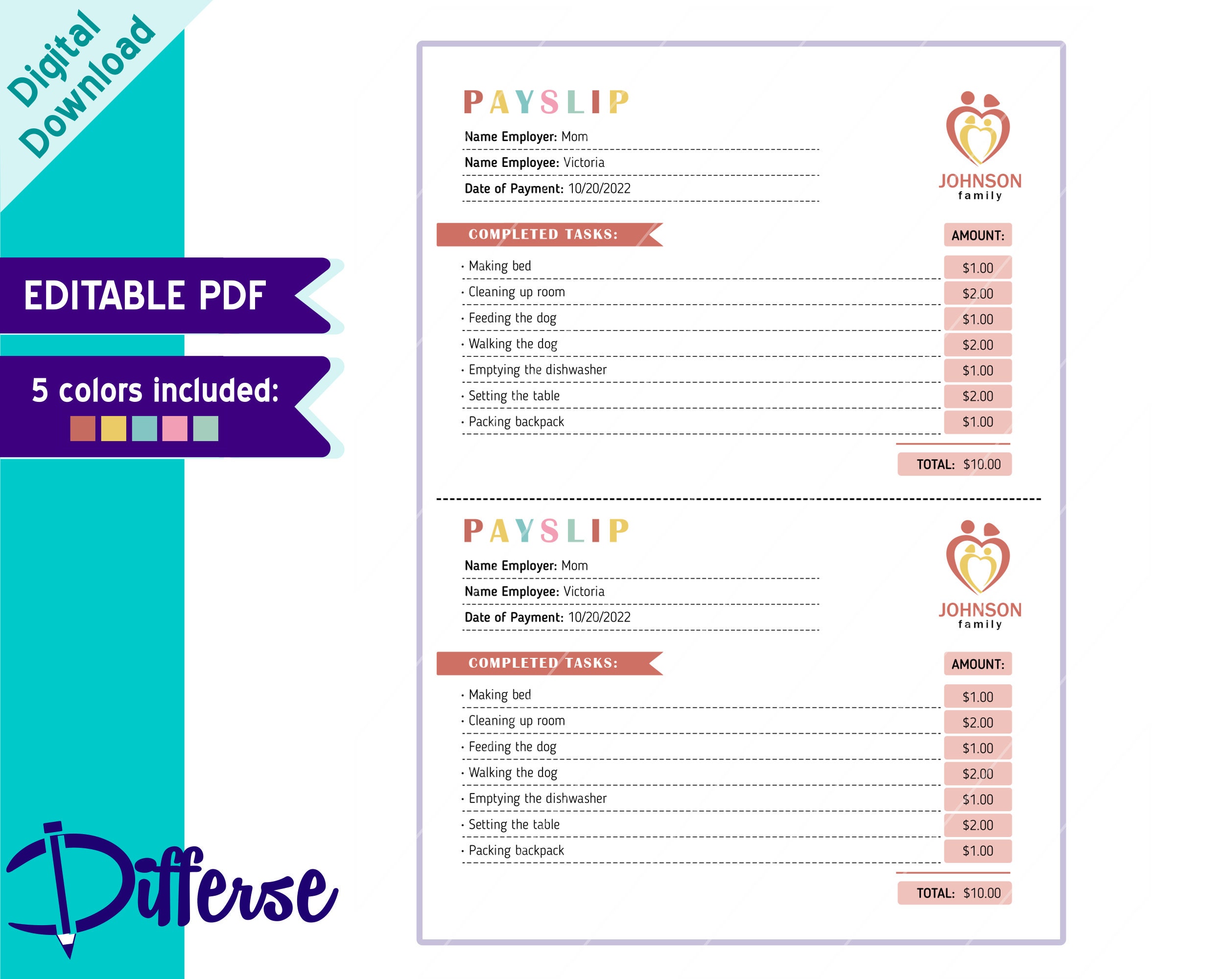Editable Payslip for Kids Reward System for Kids Allowance Etsy Australia
