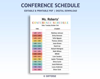 Editable Parent Teacher Conference Schedule | Conference Template | Parent Teacher Meeting | Conference Door Sign | School Conference Plan
