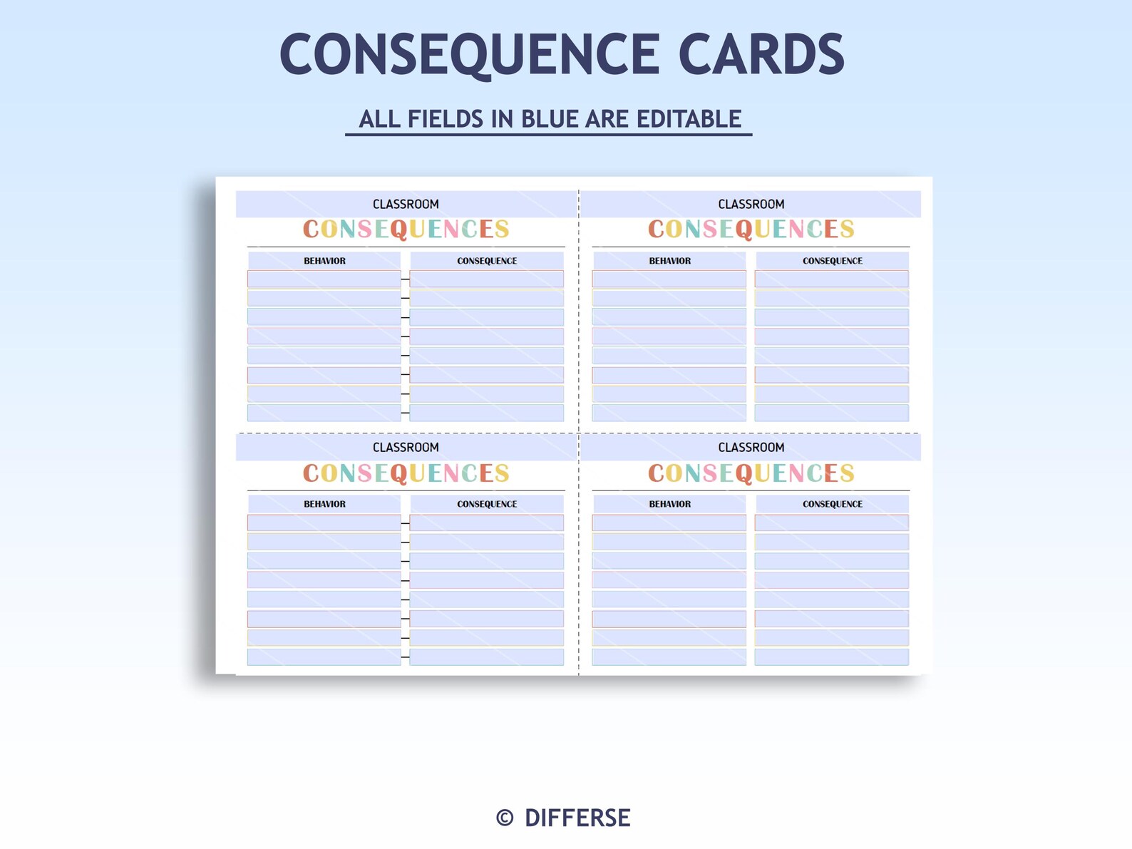 Editable Consequence Desk Cards | Mini Consequence Chart | Classroom ...