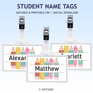 Editable Printable Name Tags For Student Name Badges | Student Name Labels | School Name Tag | Classroom Name Tags | Name Badge Template
