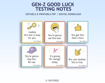 Gen Z Slang Testing Motivational Notes | Good Luck Testing Desk Notes | Testing Encouragement Door Notes | Funny Classroom Exam Motivation