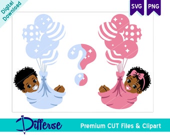 Revelación de género SVG / Archivo de corte SVG y PNG / Revelación de género afroamericana / Bebés negros para revelación de género / Baby Shower SVG / Anuncio de género
